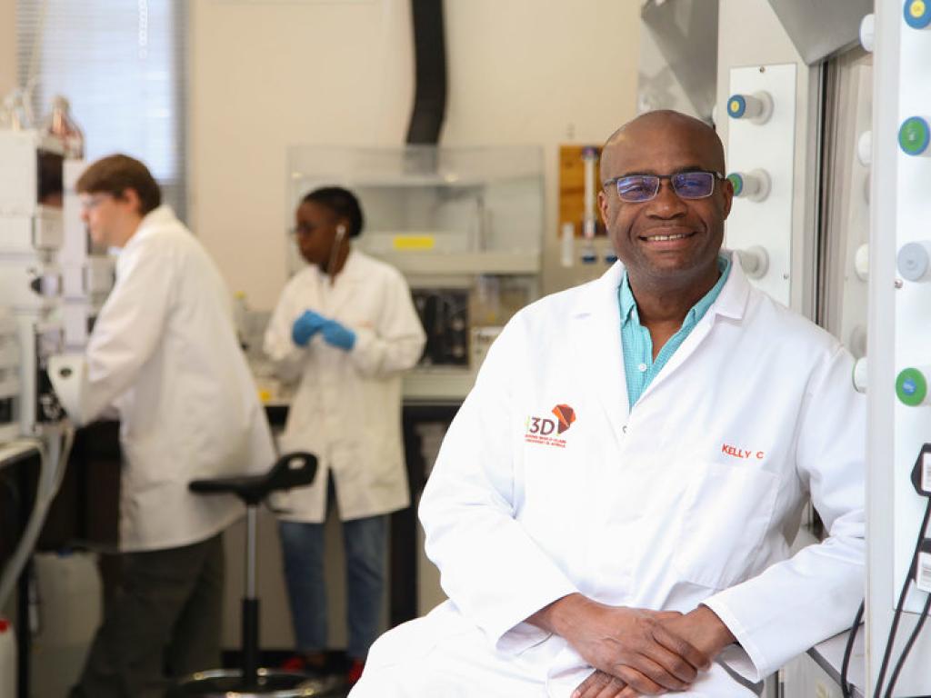 Prof Kelly Chibale in the laboratory